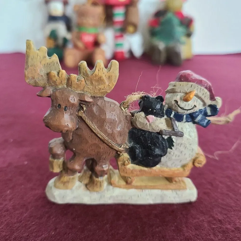 Vintage Christmas Animals Ornaments and Stocking Hanger Bundle Nine Items Lot